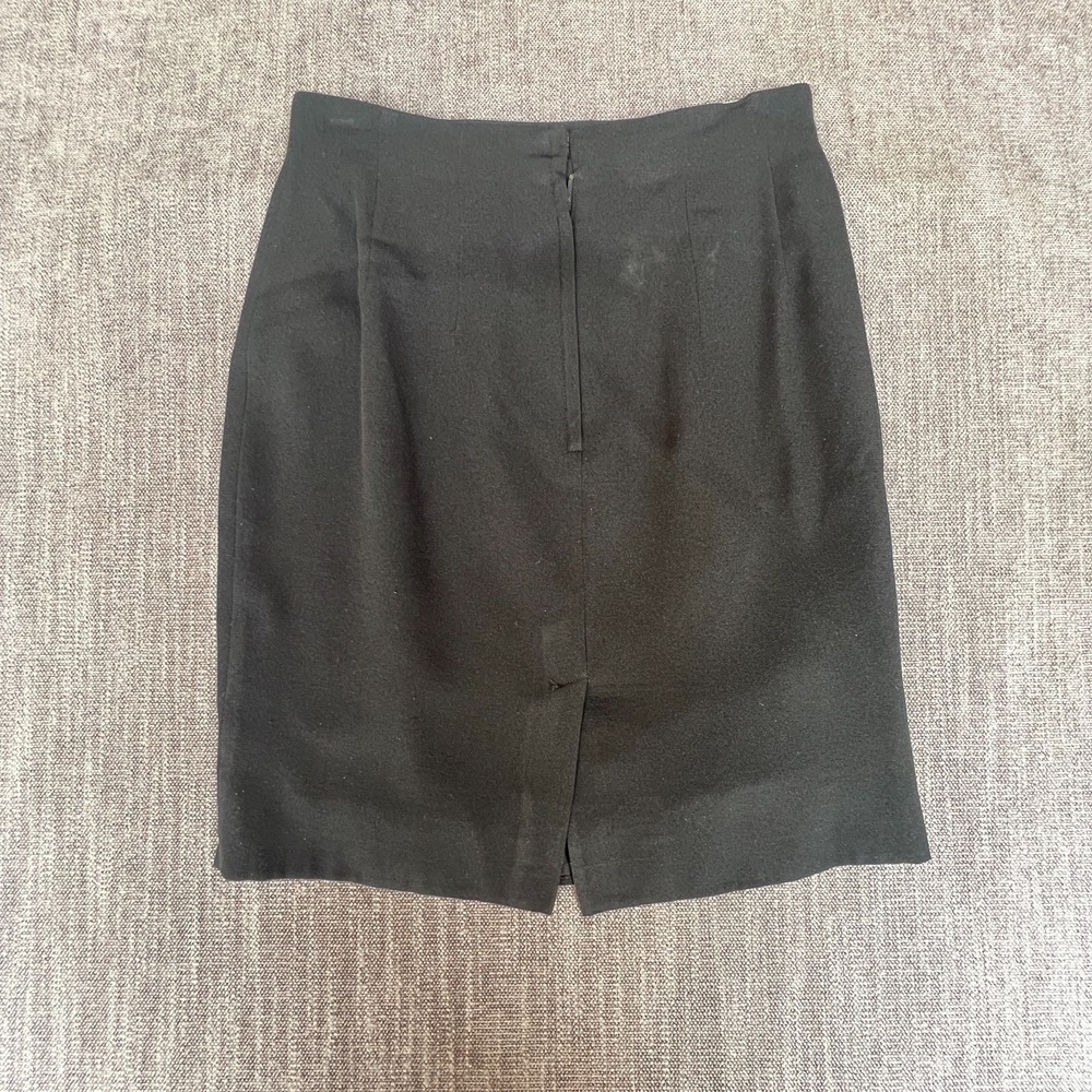 Vintage KENAR Ann Tjian Pencil Skirt Womens Petite 4 Black High Waist Back Vent